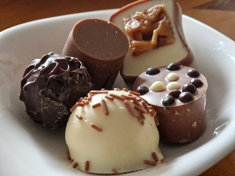 Hand-made chocolates in dish