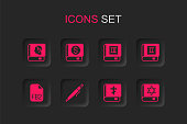 Set Pen, Financial book, Law, Holy bible, Book, Jewish torah, and FB2 File icon. Vector