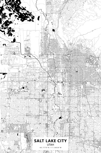 Poster Style Topographic / Road map of Salt Lake City, Utah. Map data is public domain via census.gov. All maps are layered and easy to edit. Roads are editable stroke.