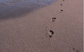 Foot prints in black sand