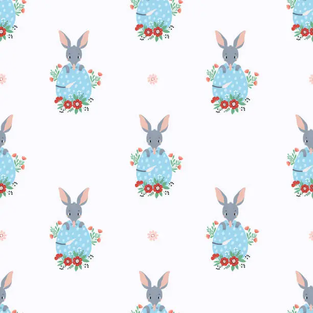 Vector illustration of Seamless pattern. Cute Easter animal bilby with eggs on white background. Vector illustration for design, wallpaper, packaging, textile.