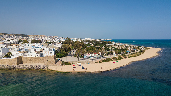 Hammamet on the Mediterranean coast in Tunisia.  Aerial view