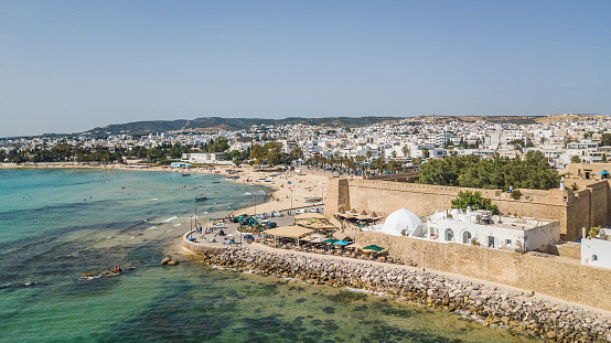 Hammamet on the Mediterranean coast in Tunisia.  Aerial view