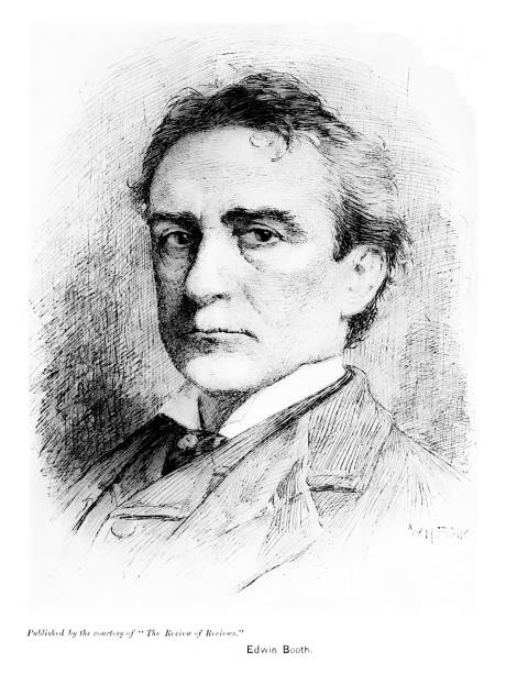 illustrations, cliparts, dessins animés et icônes de edwin thomas booth portrait, acteur américain, 19ème siècle - business image created 19th century 19th century style men