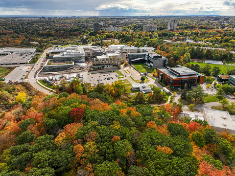 Aerial view of University of Toronto Mississauga in Autumn, Canada