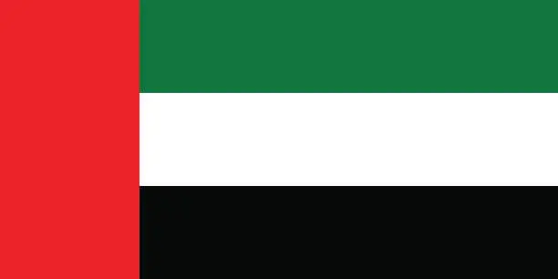 Vector illustration of United Arab Emirates flag. The official ratio. Flag icon. Standard color. Standard size. A rectangular flag. Computer illustration. Digital illustration. Vector illustration.