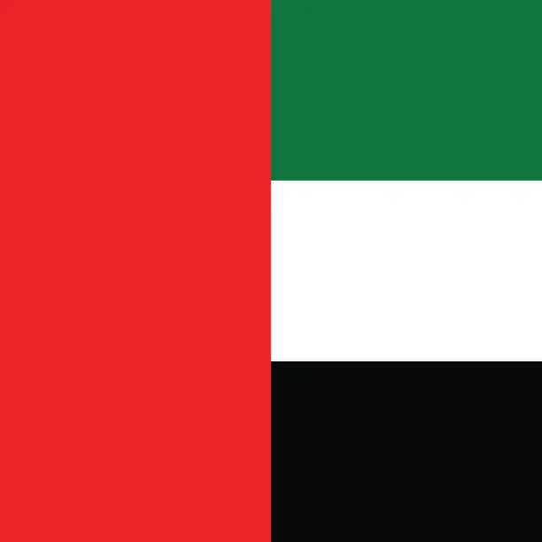 Vector illustration of United Arab Emirates flag. Flag icon. Standard color. A square flag. Square icon. Computer illustration. Digital illustration. Vector illustration.