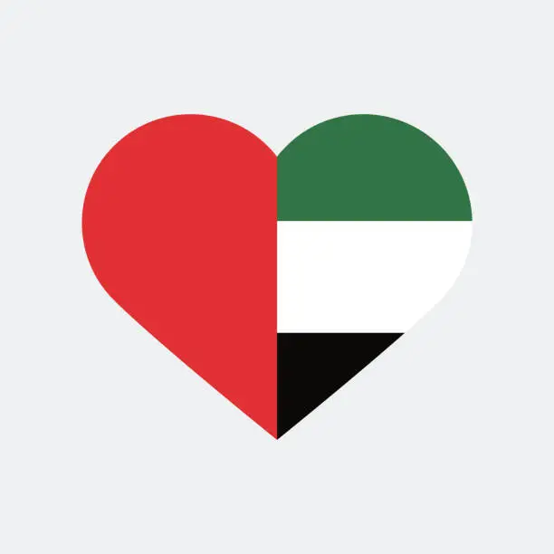 Vector illustration of United Arab Emirates flag. Flag icon. Standard color. Heart flag. The heart icon. Computer illustration. Digital illustration. Vector illustration.