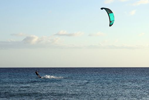 single shot kite sailing end of day in Bonaire
