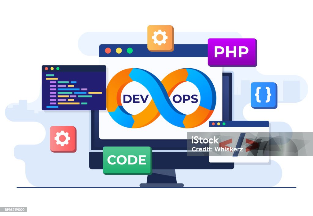 Devops Concept Flat Vector Illustration Software Development And It ...