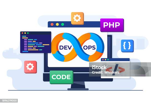 Devops Concept Flat Vector Illustration Software Development And It ...