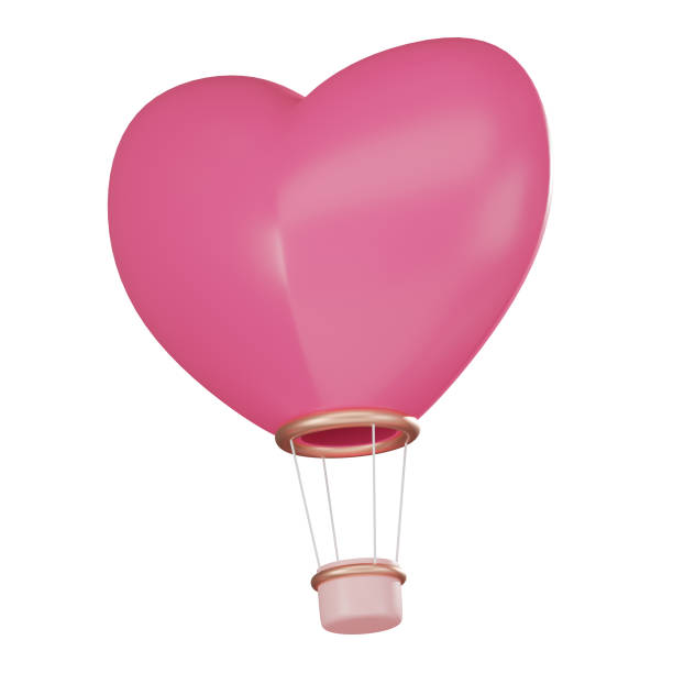 istock Hot Air Balloon Heart for Romantic Valentine's Day. 3D render 1896242570