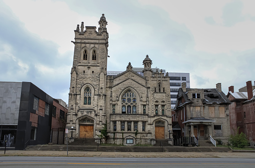An abandoned church building on a stormy afternoon in Louisville, Kentucky