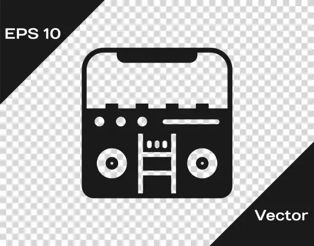 Vector illustration of Black Home stereo with two speakers icon isolated on transparent background. Music system. Vector