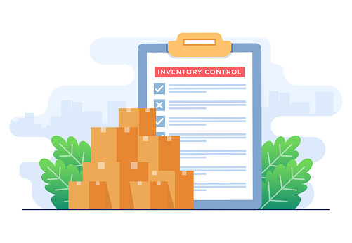 Flat-style vector illustration of Product inventory management concept, Warehouse management, Managing incoming and outgoing goods concept for website banner, online advertisement, marketing material, business presentation, poster, landing page, and infographic