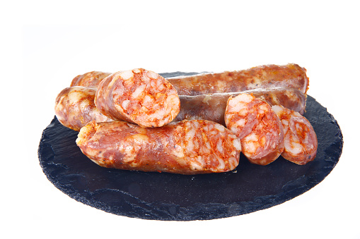 Sausages, isolated on a white background, close-up pictures