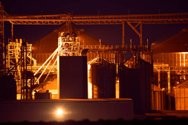 Large tanks for fuel storage in sunset