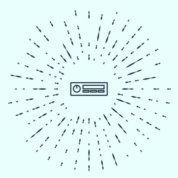 Black line Car Audio icon isolated on grey background. Fm radio car audio icon. Abstract circle random dots. Vector Black line Car Audio icon isolated on grey background. Fm radio car audio icon. Abstract circle random dots. Vector. fm radio icon stock illustrations