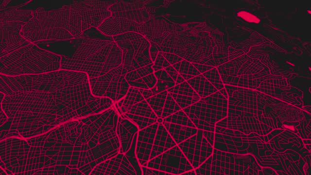 Pink Belo Horizonte map background loop. Spinning around Brazil city air footage. Seamless panorama rotating over downtown backdrop.