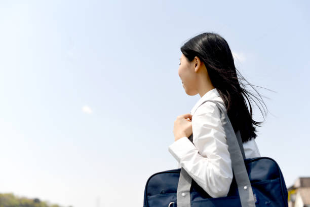 istock Asian female student standing outdoors under blue sky 1896541025