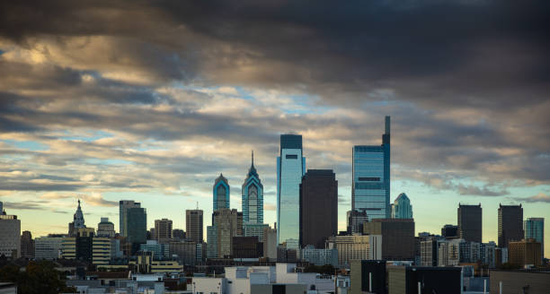 Aerial shot of the downtown Philadelphia skyline, on a Fall morning. This still image is part of a series taken at different times of day from the same location; a time lapse is also available.Authorization was obtained from the FAA for this operation in restricted airspace.