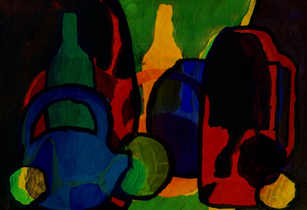 istock Wine bottles and fruits on a dark background, expressionism, abstract painting 1896584394