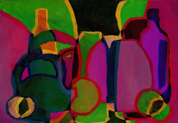 istock Wine bottles and fruits on a dark background, expressionism, abstract painting 1896590587