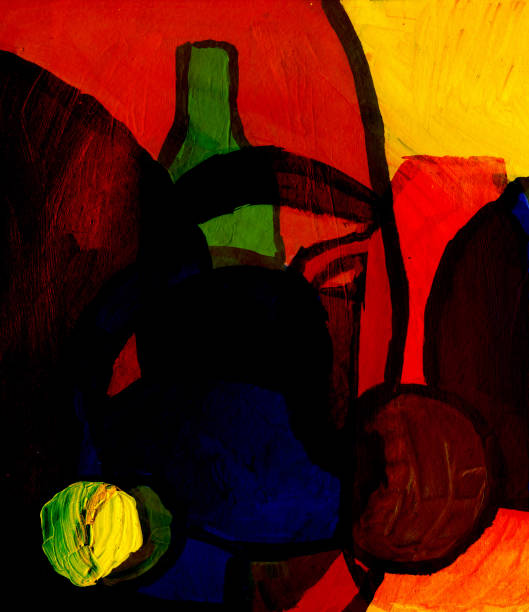 istock Wine bottles and fruits on a dark background, expressionism, abstract painting 1896591095