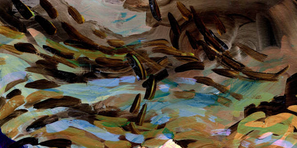 istock Abstract background of sky and mountains  blue, brown, black and white painting 1896600902