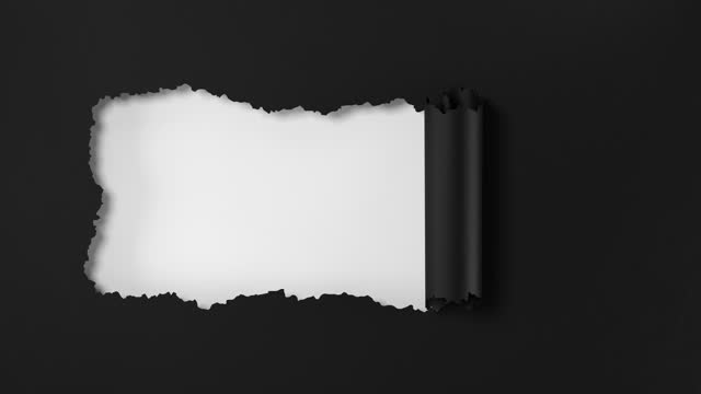 Black paper torn into horizontal stripe, that rolled up opening the background. Luma matte included.