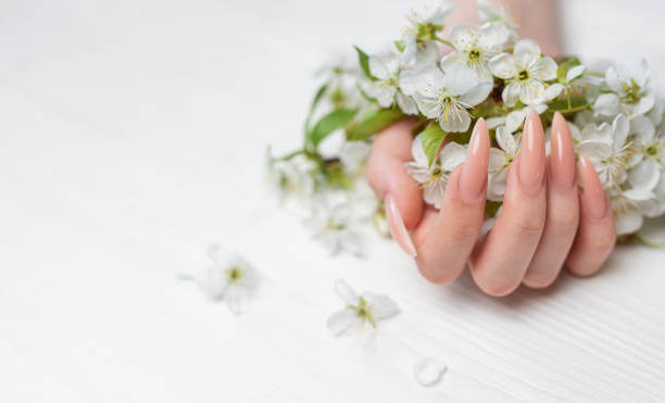 istock Elegant pastel pink natural manicure. 1896704829
