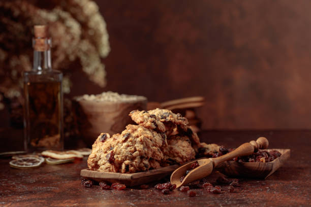 istock Oatmeal raisin cookies on a brown table. 1896720844