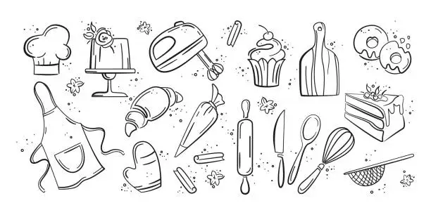 Vector illustration of Cooking, baking, sweet products, desserts