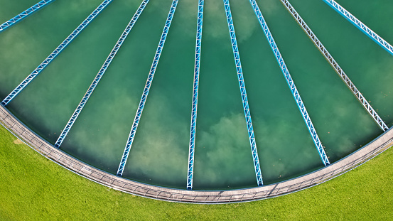 Top view or Aerial view of Water Treatment tank, Water Treatment production for Purify Water,drinking water production and distribution