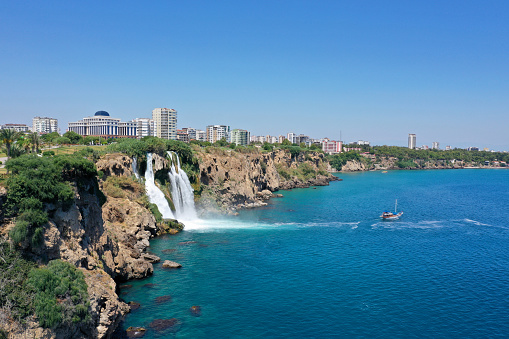 Lower Duden waterfall on the Mediterranean coast, 8 km from the center of Antalya towards Lara beach