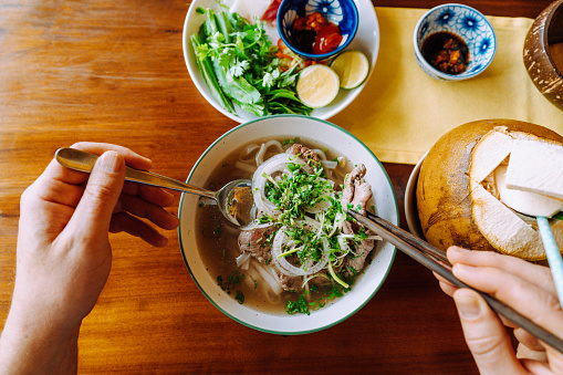 Pho, Vietnamese noodle soup, Vietnamese Rice Noodle Soup with Beef
Saigon, Vietnam