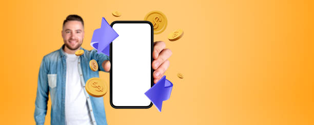 istock Man showing phone with blank screen and cashback app 1896813989