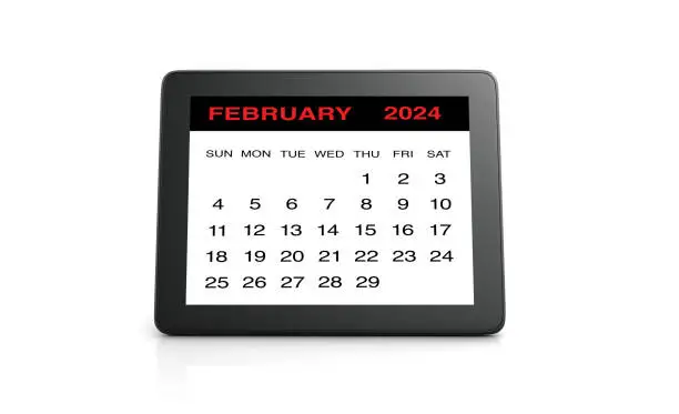 Photo of February 2024 calendar on Tablet PC