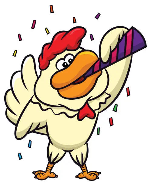 Vector illustration of Rooster party with trumpet cartoon