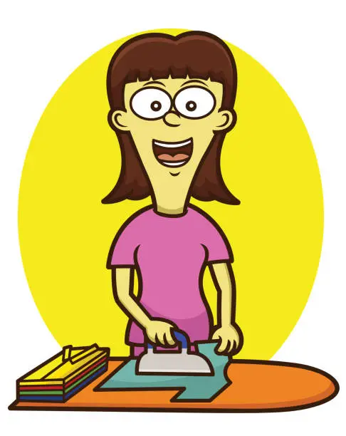 Vector illustration of Woman ironing clothes