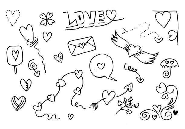 istock hand drawn doodles set for Valentine's Day. collection of beautiful hearts and writings Love on white background. Vector illustration. 1896865148