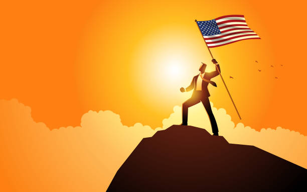 istock Flag Bearer Businessman Sunrise Glory USA 1896870831