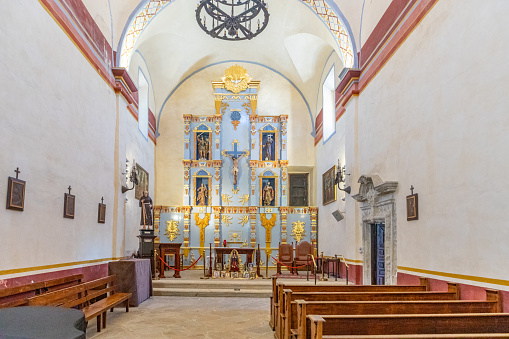 Forio, Campania, Italy - May 13, 2022: Interior of the seventeenth-century Church of Santa Maria di Visitapoveri in Piazza Municipio