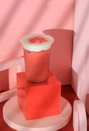 Iced Red Velvet Latte Milk on Plastic Cup