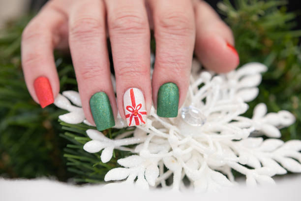 istock Christmas Tree Nail Art Design 1896979066
