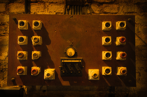 Electrical panel with screw fuses in old factory