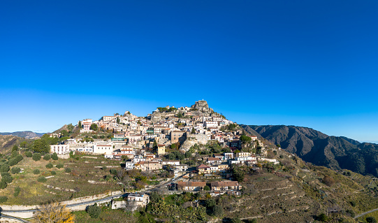 Bova, Italy - 16 December, 2023: drone perspective of the picturesque mountain village of Bova in Calabria