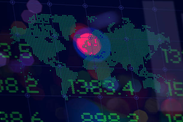 istock Fintech. Finance. World map. Financial figures. Trading Screen Data. Blurred Abstract LightS. Dark Background. 1897101009