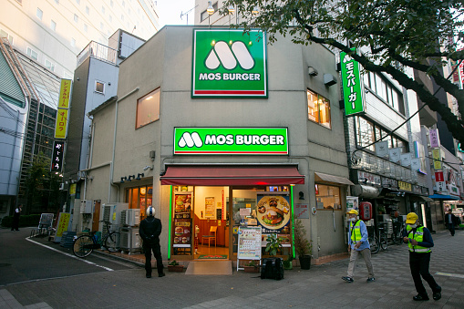 Tokyo, Japan; 1st October 2023: Commercial burger chain in Yanaka Japan.