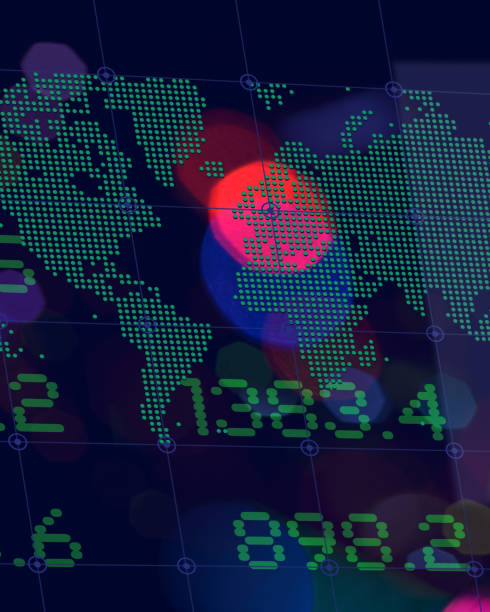 istock Finance. World map. Financial figures. Trading Screen Data. Blurred Coloured Lights. Dark background. 1897120789